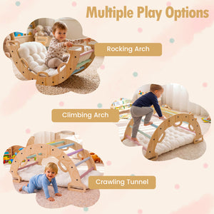 Wooden Rocking Climbing Arch with Cushion 3-in-1 Montessori Kids Climber Rocker-Macaron view 8