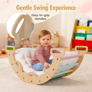 Wooden Rocking Climbing Arch with Cushion 3-in-1 Montessori Kids Climber Rocker-Macaron view 6