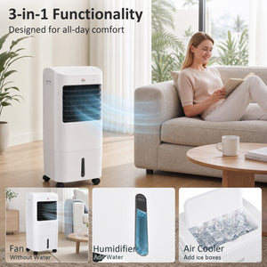 Cooling Fan for Bedroom with Ice Pack, Tower Fan with Remote Control, 3 Modes, 3 Speeds, 7.5H Timer, White