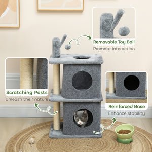 31.5" Cat Tree, Multi-Level Cat Tower with 2 Condos and Soft Plush Perches for 1-2 Cats, Grey
