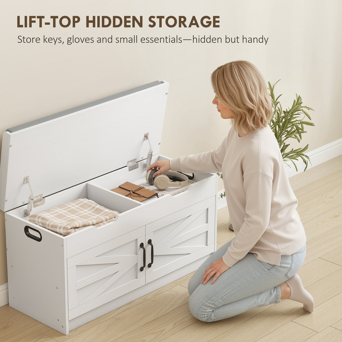 Shoe Storage Bench, Entryway Bench with 2-Tier Cabinet, Flip-Top Storage, Padded Cushion for Hallway – view 12