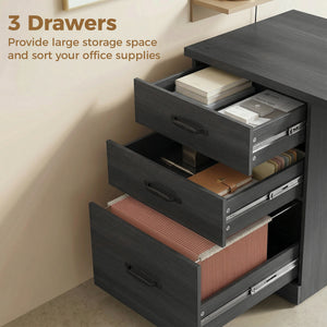 Computer Desk with 3 Drawers, 47" Home Office Desk with Adjustable Hanging Rails for Letter A4 Files, Black