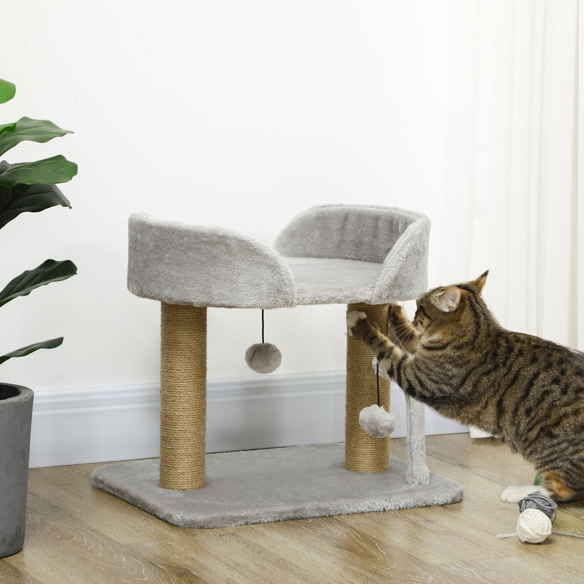 Cat Tower Condo for Indoor Cats, Small Cat Tree with Jute Scratching Posts, Top Perch, Dangling Balls – view 7