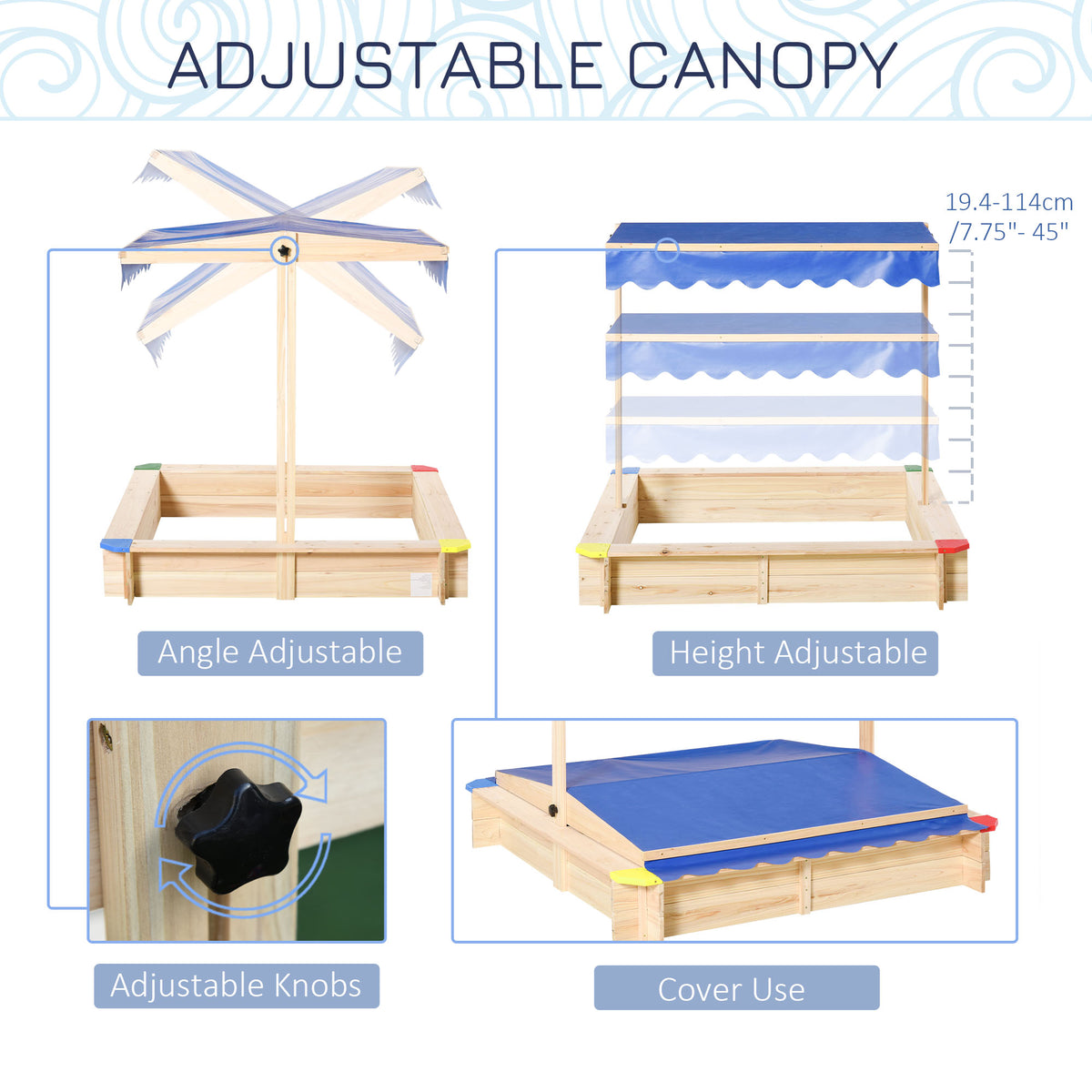 Kids Wooden Sandbox with Cover, Play Sand Station for Children Outdoor Sand box, with Seats, for Backyard – view 6