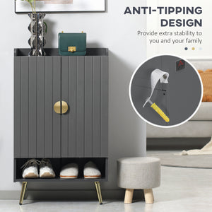 Entryway Shoe Storage Cabinet, Narrow Shoe Cabinet with Adjustable Shelves and Open Shelf for 15 Pairs of – view 5