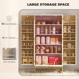 47" Kitchen Pantry Cabinet, Freestanding Kitchen Storage Cabinet with 12 Door Shelves and Adjustable Shelves, White