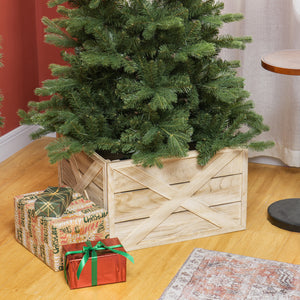 24" Farmhouse Christmas Tree Base Cover Wooden Christmas Tree Collar Box Home Decoration Dark Distressed Wood Finish