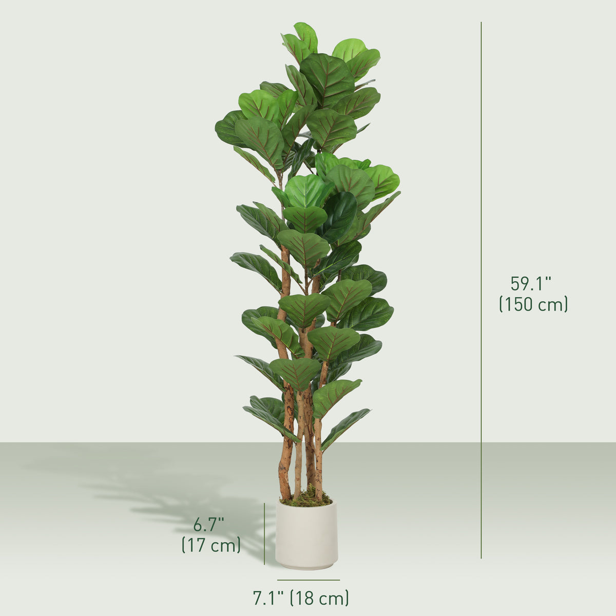 5FT Artificial Fiddle Leaf Fig Tree Set of 2, Fake Potted Tree with Solid Wood Trunks for Indoor Decor, Green
