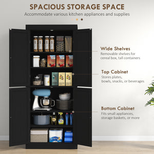 72.5" Freestanding Kitchen Pantry Cabinet with 4 Doors, Black