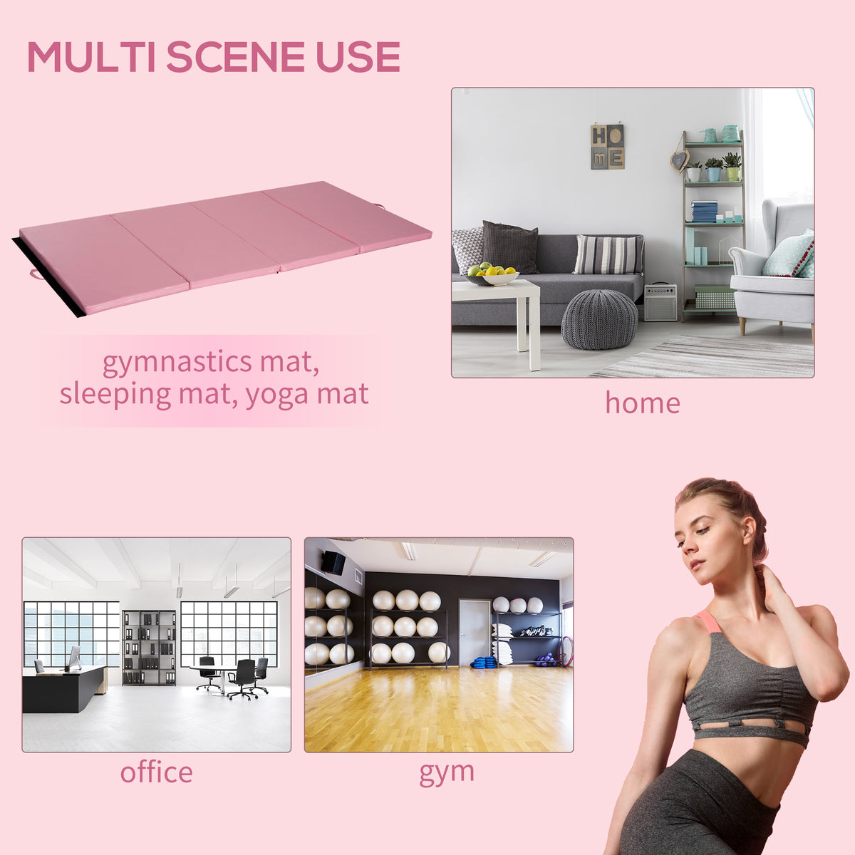 Soozier 4'x10'x2" Folding Gymnastics Tumbling Mat, Exercise Mat with Carrying Handles for Yoga, MMA, Martial Arts