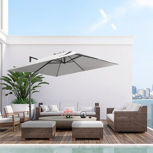 9ft Cantilever Patio Umbrella, Square Overhanging Umbrella with Cross Base, Crank Handle, Tilt – view 14