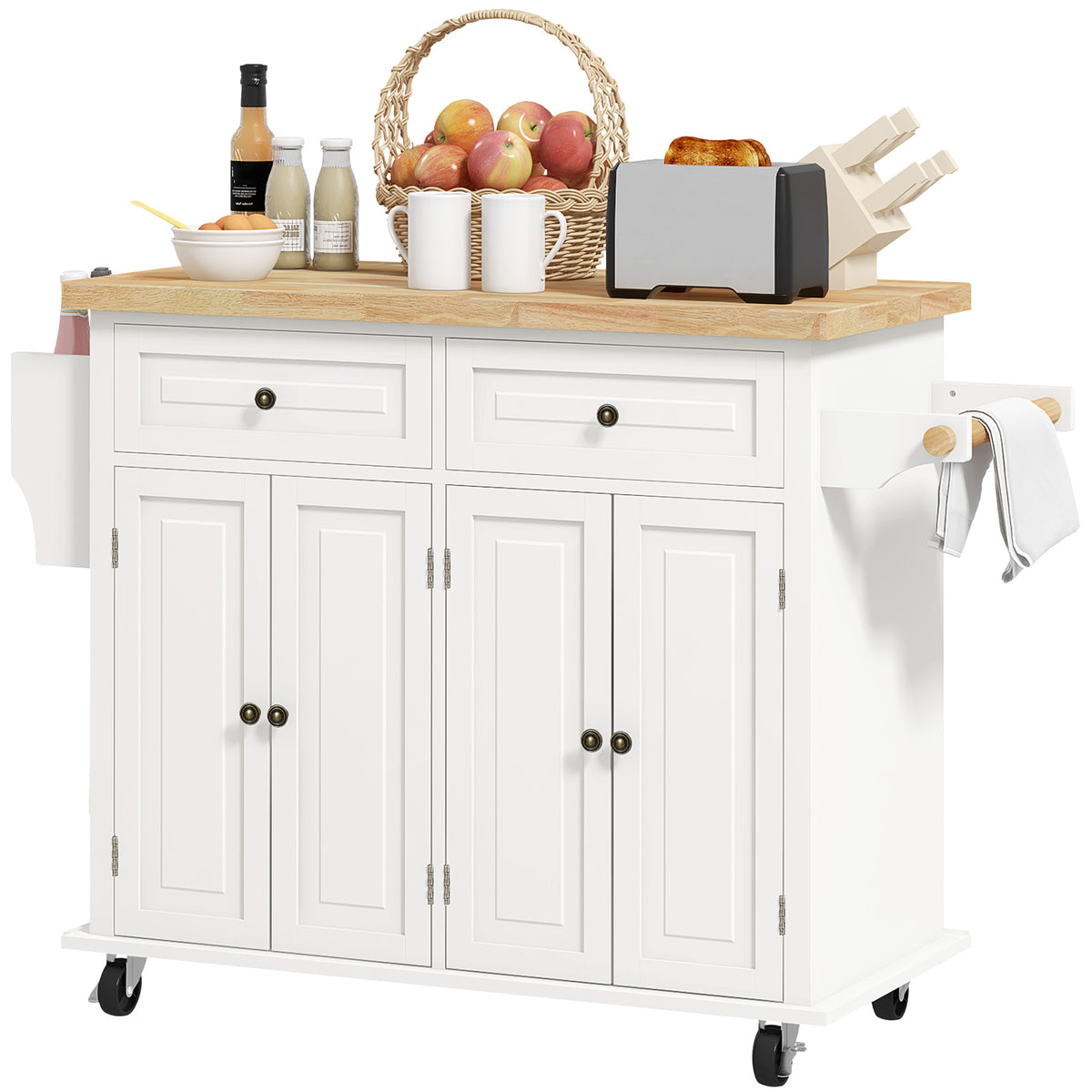 Kitchen Island with Storage, Rolling Trolley Cart with Rubber Wood Top, Spice Rack, Towel Rack, Brown Oak – view 22