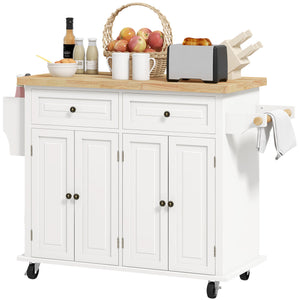 Kitchen Island with Storage, Rolling Trolley Cart with Rubber Wood Top, Spice Rack, Towel Rack, Brown Oak – view 22