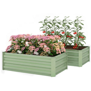 Set of 2 Galvanized Raised Beds for Garden, Outdoor Planter Box for Flowers, Herbs and Vegetables, Light Green