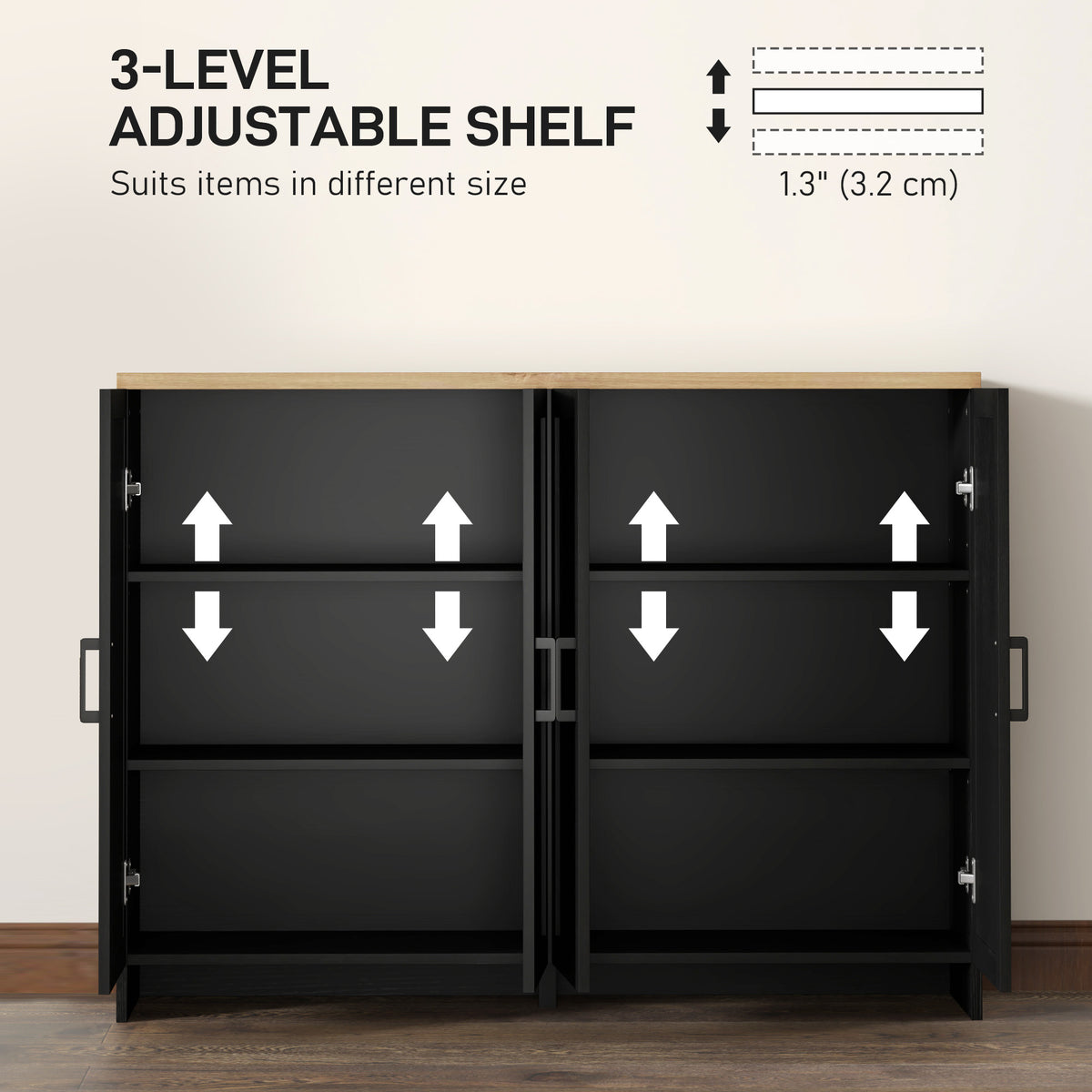 Modern Sideboard Buffet Cabinet, Modern Kitchen Storage Cabinet with 3 Doors Adjustable Shelves – view 18