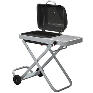 Portable Propane Gas BBQ Grill with Foldable Cart, Wheels, 9500 BTU Gas Barbecue Grill with Piezo Ignition Burner, Black