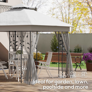 10'x10' Soft-top Steel Patio Gazebo Outdoor Sun Shelter with 2-Tier Polyester Roof, Curtain Sidewalls, Beige – view 41