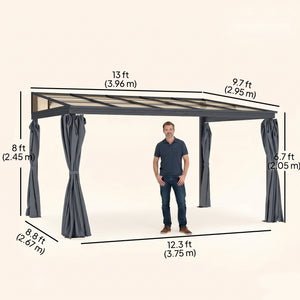 10' x 13' Outdoor Hardtop Pergola Gazebo with Polycarbonate Roof, UV Protection Sun Shelter with Curtains for Garden, Patio and Outdoor Events