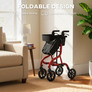 Foldable Rollator Walker with Seat for Seniors, Lightweight Rolling Walker with Adjustable Handles - Red