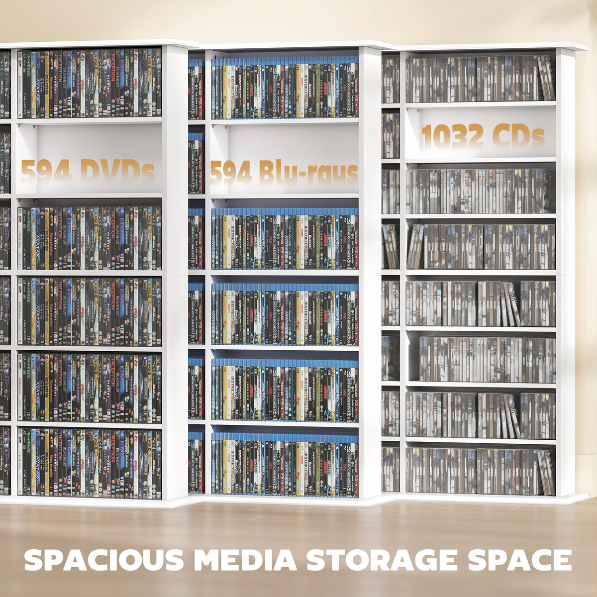 Media Storage Cabinet, 8-Tier DVD Shelf with 18 Adjustable Shelves, Holds 1032 CDs, 594 DVDs or Blu-rays – view 10