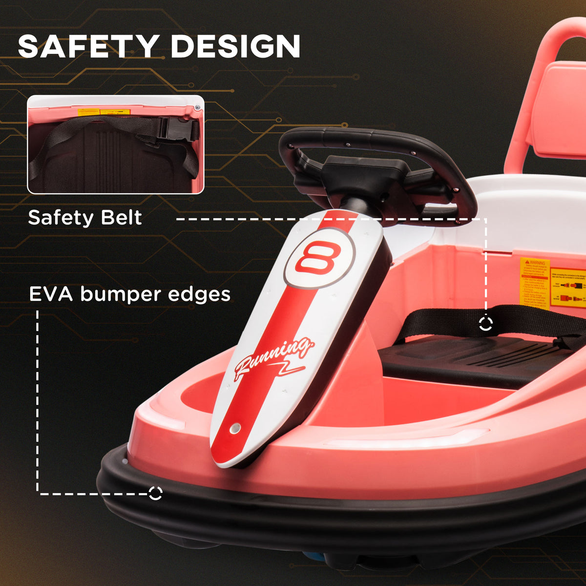 Aosom Kids Bumper Car, 6V 360° Rotation Electric Ride on Car, Twin Motors Battery Powered Toy with Music, Horn and Lights, Safety Belt, for Boys and Girls Aged 18-48 Months -