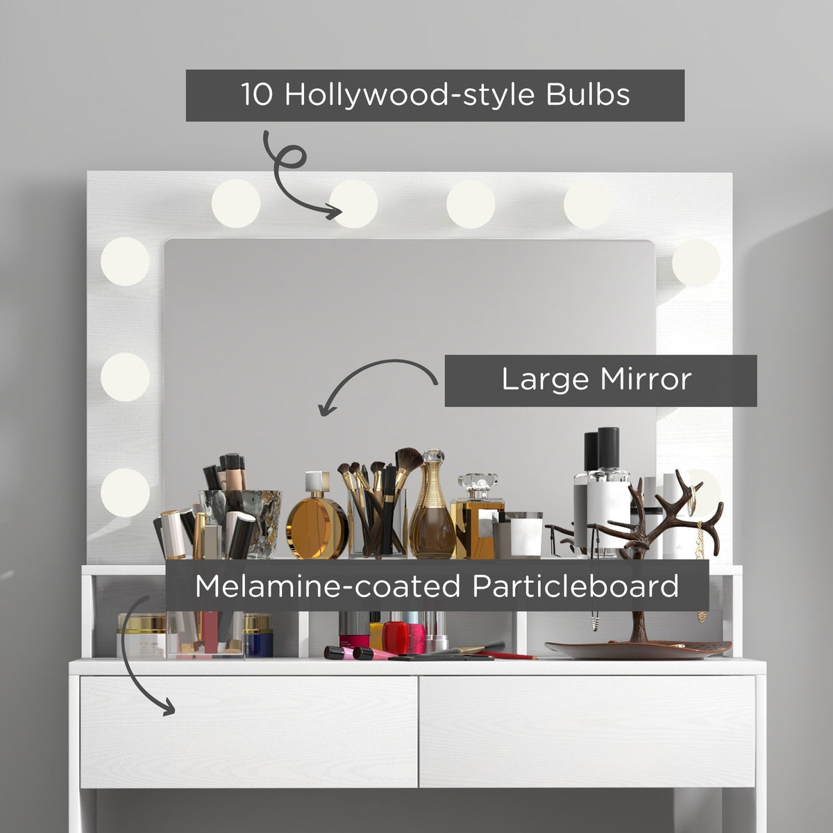 Vanity Table, Makeup Dressing Table with LED Lighting Mirror, Drawers, for Bedroom, Black – view 12