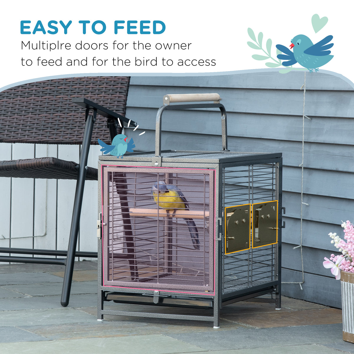 Bird Travel Carrier Cage, Portable Metal Bird Cage for Parrots Conures Cockatiel Parakeets with Stand – view 11