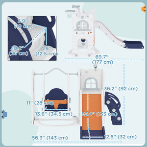 Qaba 6-in-1 Slide and Swing Set Baby Swing Playset Indoor with Basketball Hoop, Climber, Storage Space, Telescope