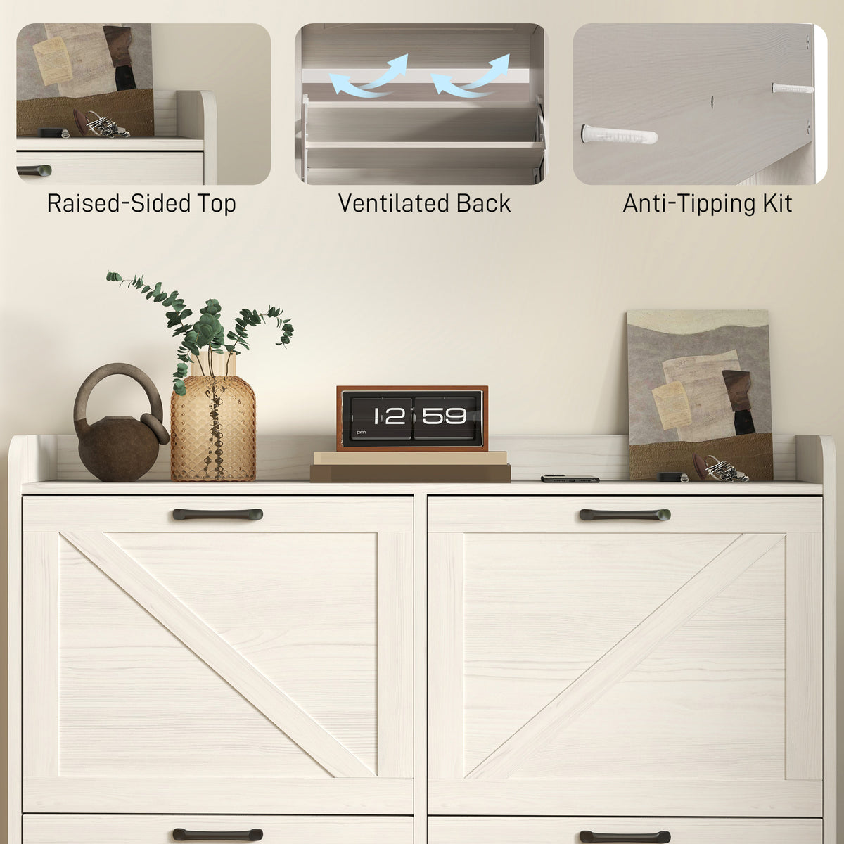 Narrow Shoe Storage Cabinet with 4 Flip Drawers, Adjustable Shelves, 16 Pair Farmhouse Shoe Cabinet – view 13