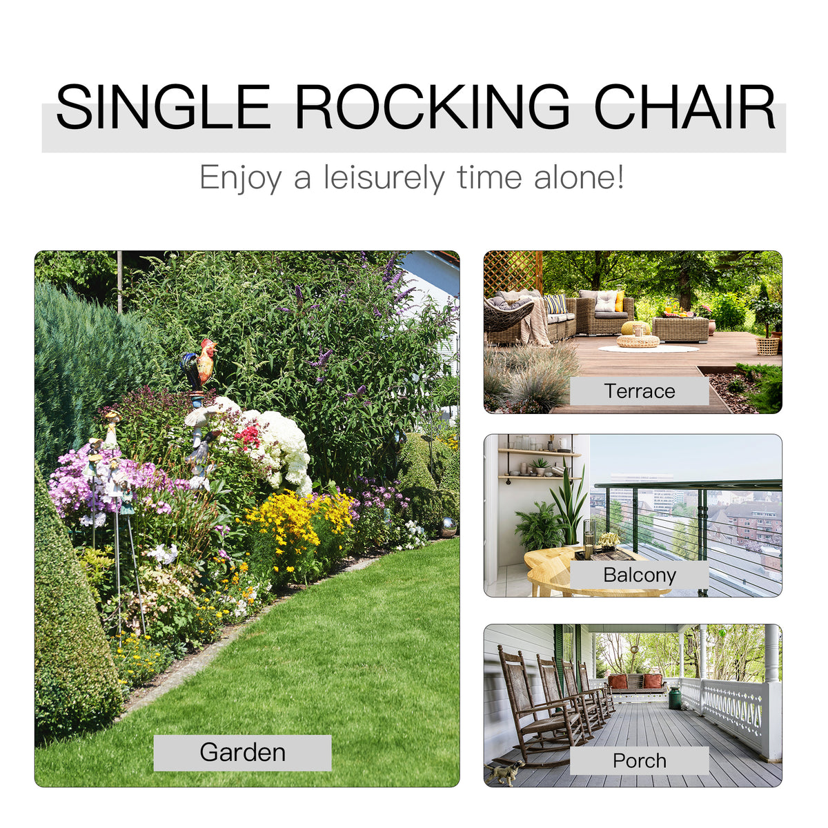 Wooden Porch Rocking Chair Outdoor Patio Rocker Garden Single Leisure Reclining Seat Armchair Natural – view 6
