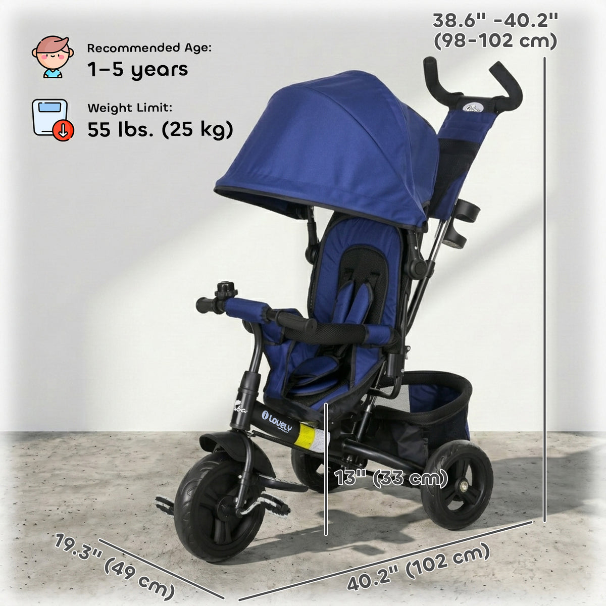 Qaba 6 in 1 Tricycle for Toddler 1-5 Years with Parent-Push Handle, Dark