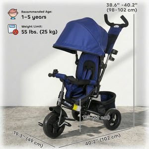Qaba 6 in 1 Tricycle for Toddler 1-5 Years with Parent-Push Handle, Dark