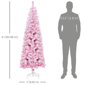 5 FT Snow Flocked Artificial Christmas Tree, Pencil Xmas Tree with Realistic Branches – view 9
