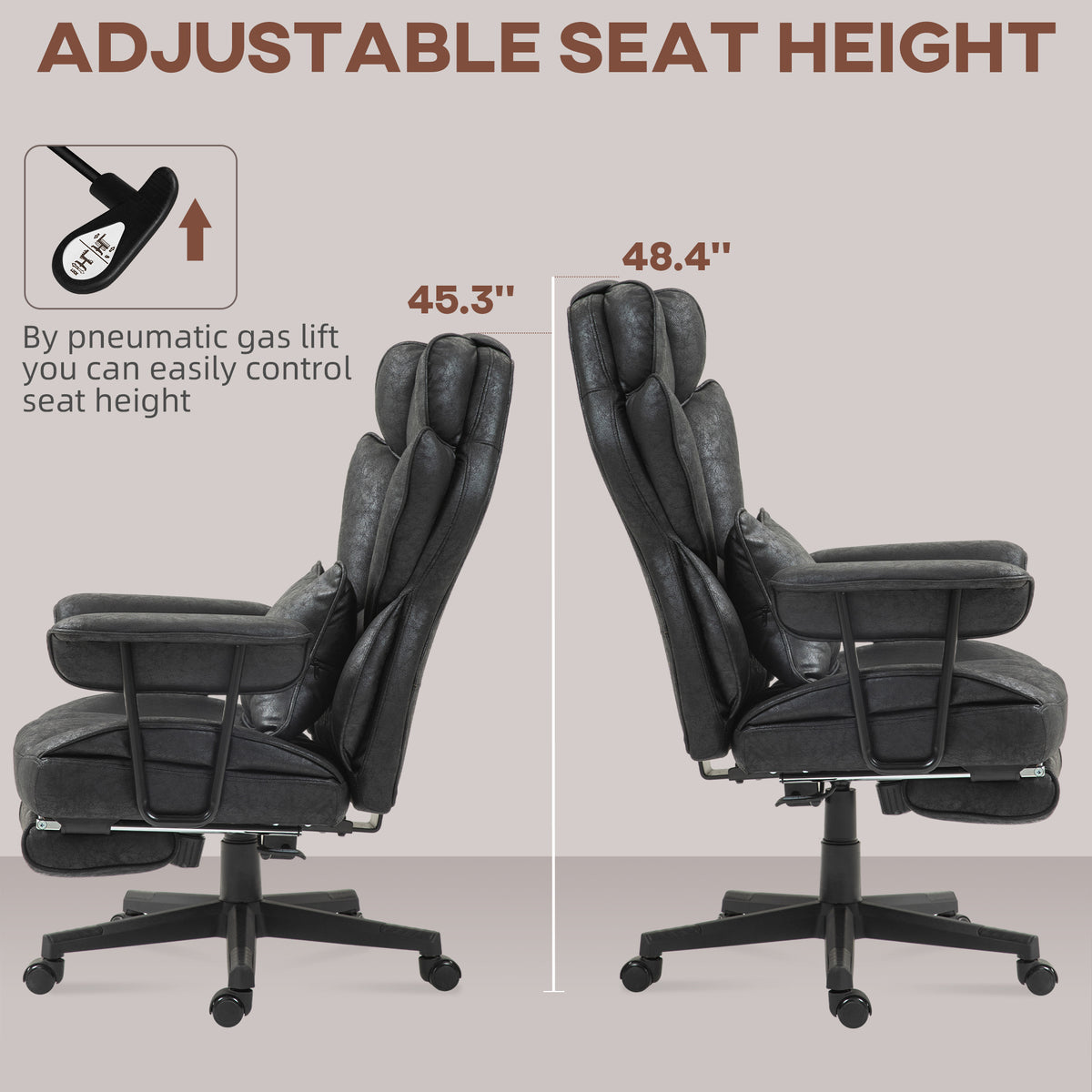 Big and Tall Office Chair with Foot Rest, 400LBS High Back Desk Chair with Padded Armrests, Lumbar Support – view 6