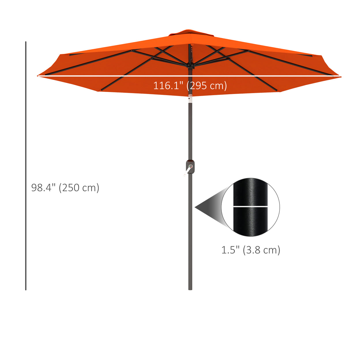 10' x 8' Round Market Umbrella, Patio Umbrella with Crank Handle and Tilt, Outdoor Parasol for Garden, Blue – view 44