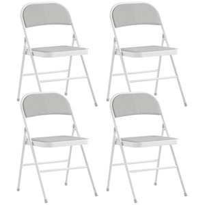 Set of 4 Metal Foldable Chairs, Corduroy Padded Folding Chairs with Cushion Seat and Open Back for Indoor, White
