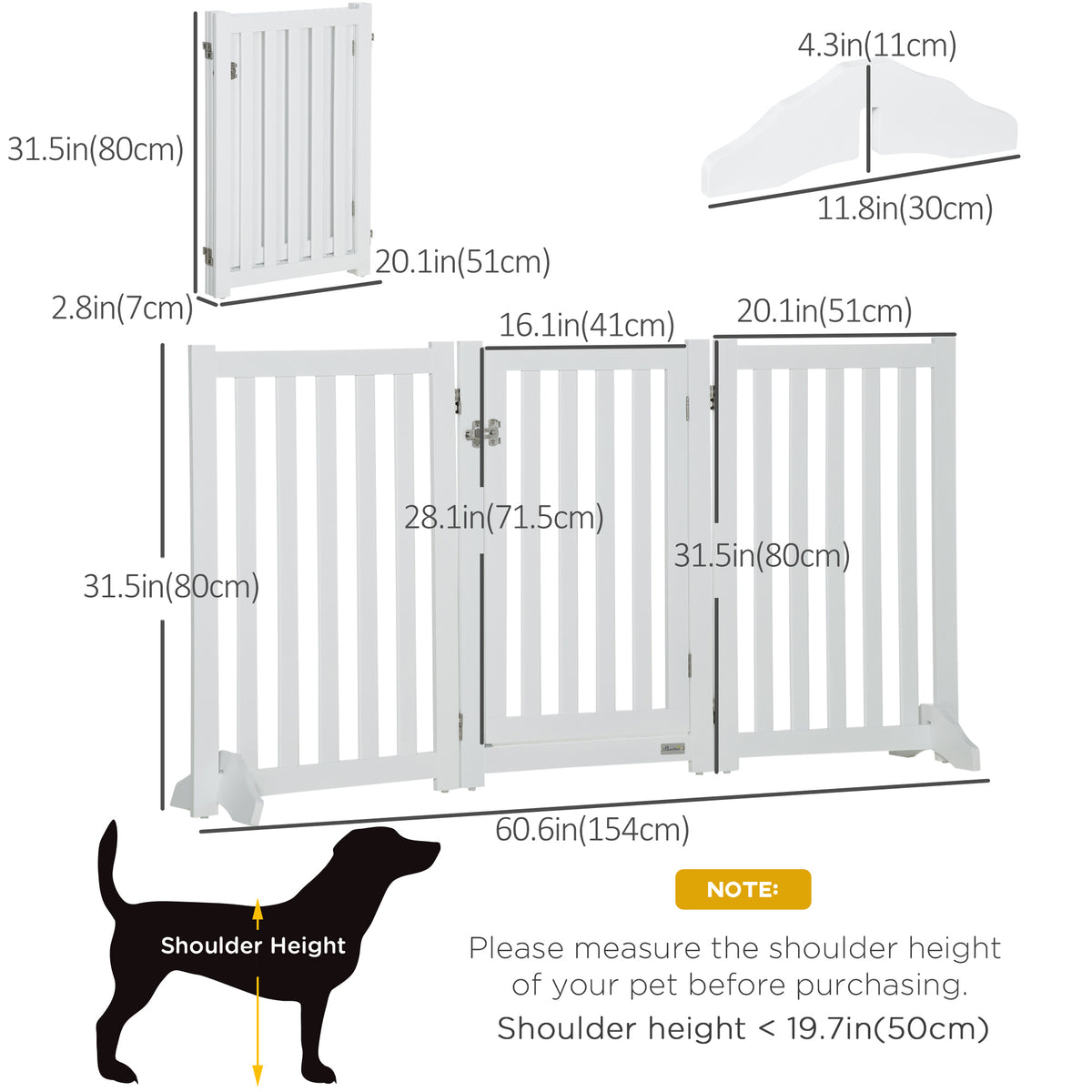 31.5"H Foldable Dog Gate with Door, 3 Panels Freestanding Pet Gate Barriers Indoor with Support Feet – view 4