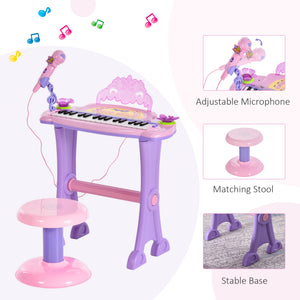 Qaba Kids Piano Electronic Keyboard Instrument with Microphone and Stool 32 Keys Musical Toy Organ Educational Gift for Children Pink