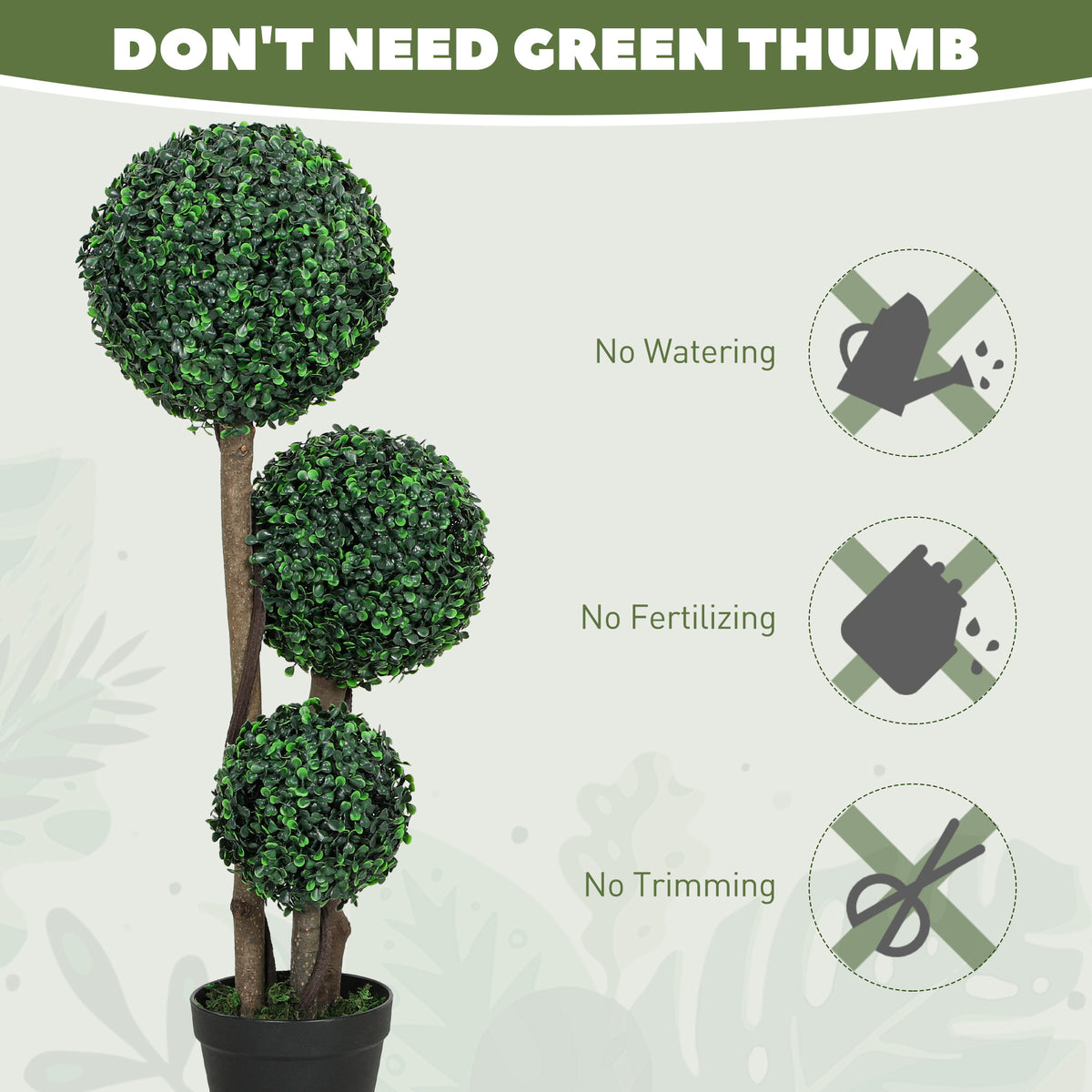 35 Inch Potted Fake Plant Set of 2, Artificial Boxwood Topiary Tree, Triple Ball Tree for Indoor and Outdoor, Green