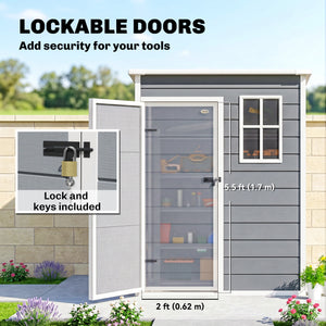 5 x 3FT Garden Shed with Floor, Outdoor Storage Shed with Lockable Door, Window and Vent for Backyard – view 12