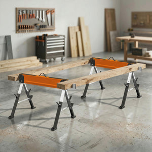 Saw Horses 2 Pack, Folding Heavy Duty Sawhorses with Adjustable Height and 2x6 Bracket, Carry Handle, Orange