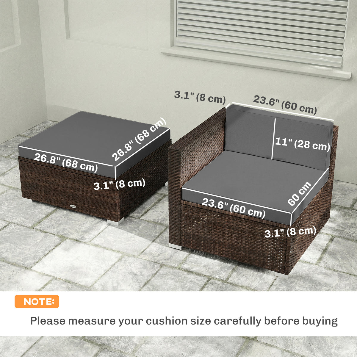 Patio Furniture Cushions Water-Repellent Outdoor Loveseat Cushion Removable Covers 23.6" x23.6", Cream – view 9