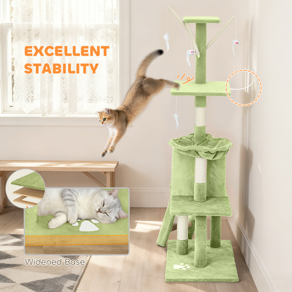 53" Cat Tree Tower, Kitten Activity Centre with Scratching Posts, Condo, Perches, Ladder, Hammock – view 26