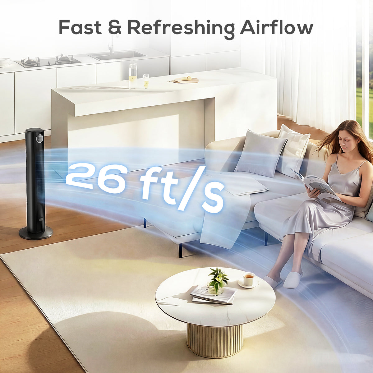 28dB Tower Fan with 12 Speeds and 4 Modes, Standing Floor Fan with 80° Oscillating, 12H Timer, Black