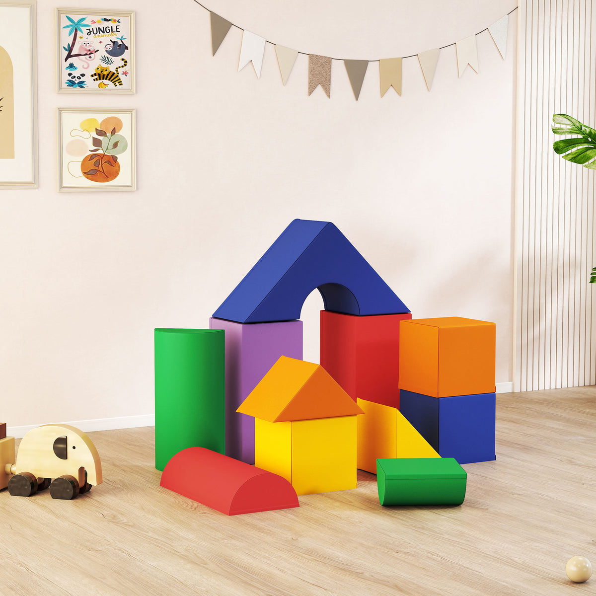 Soozier 11 Piece Soft Play Blocks Kids Climb and Crawl Gym Toy Foam Building Light Colour