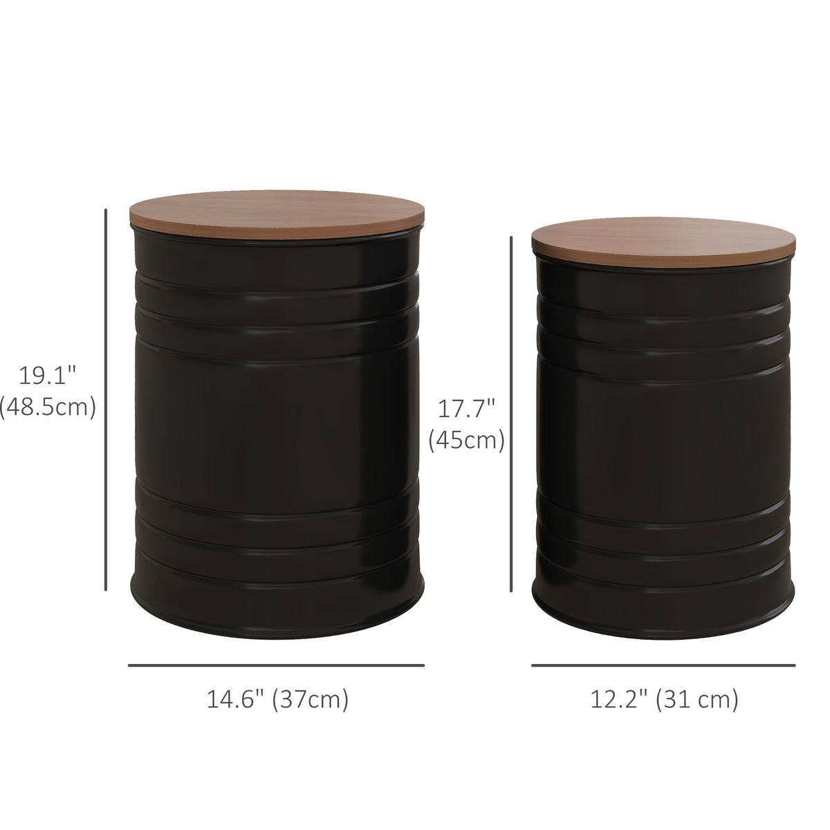 Round Side Table Set of 2, Nesting Coffee Tables w/ Wooden Lid – view 2