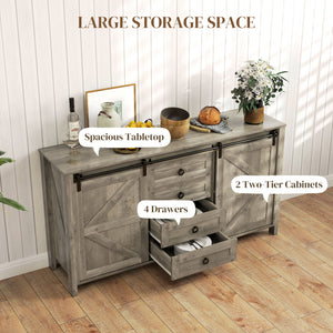 60" Buffet Cabinet, Farmhouse Sideboard with Sliding Barn Doors, Drawers and Adjustable Shelves, Cream White – view 11