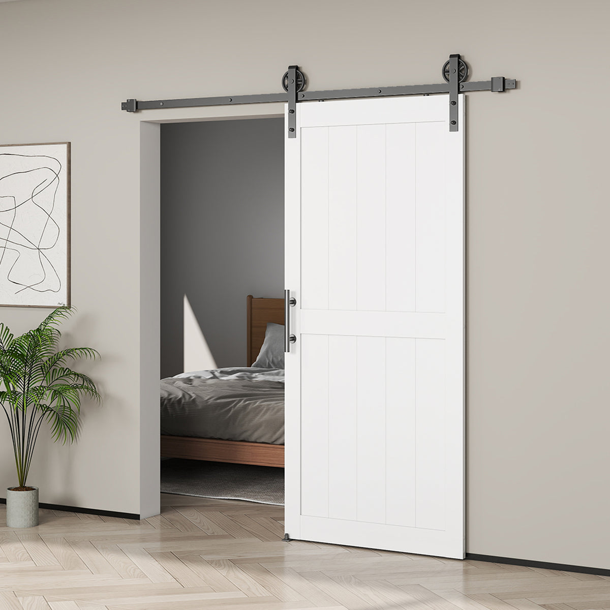 36inx84in Barn Door with 6FT Sliding Door Hardware Kit, Handle, Upgraded Rollers and Floor Guide – view 21