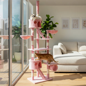 94"-102" Huge Cat Tree Ceiling High Cat Condo Scratching Post Activity Center Multi-Level Play House Light – view 28