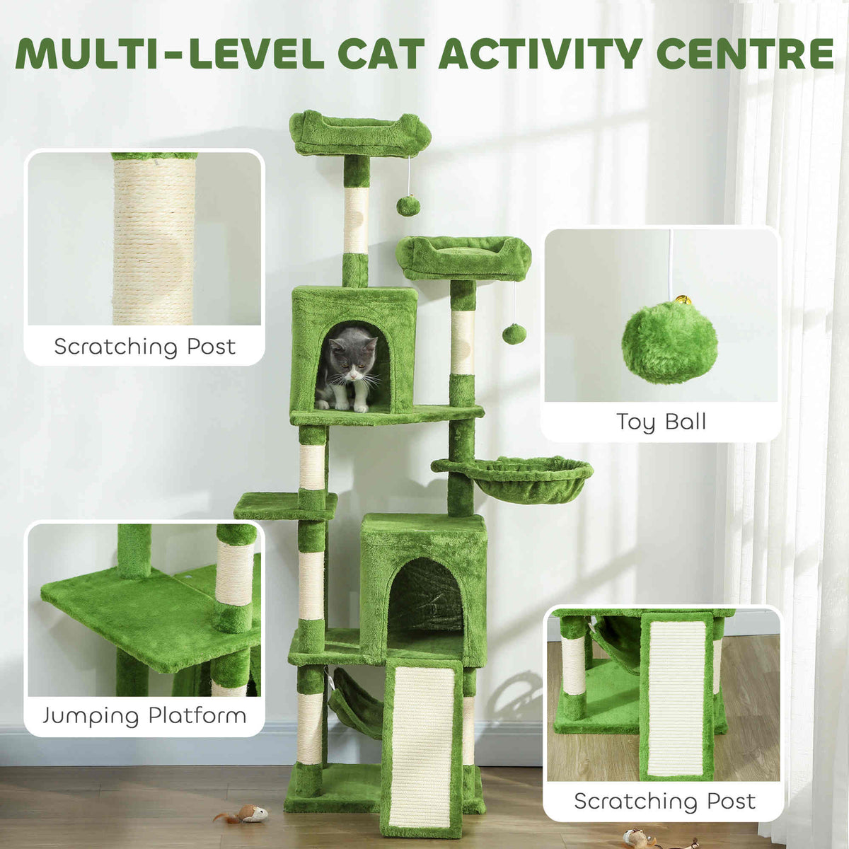 Cat Tree, 70" Multi-Level Cat Tower with 2 Condos, 2 Perches, Hammock, Toy Balls – view 10